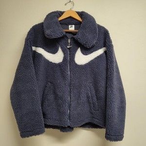 NWT Nike Womens Blue Fleece Sportswear Swoosh Oversized Jacket DD5620 437 Large